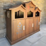 轉木紋金屬屋形三分類垃圾桶城市美學的環保革命