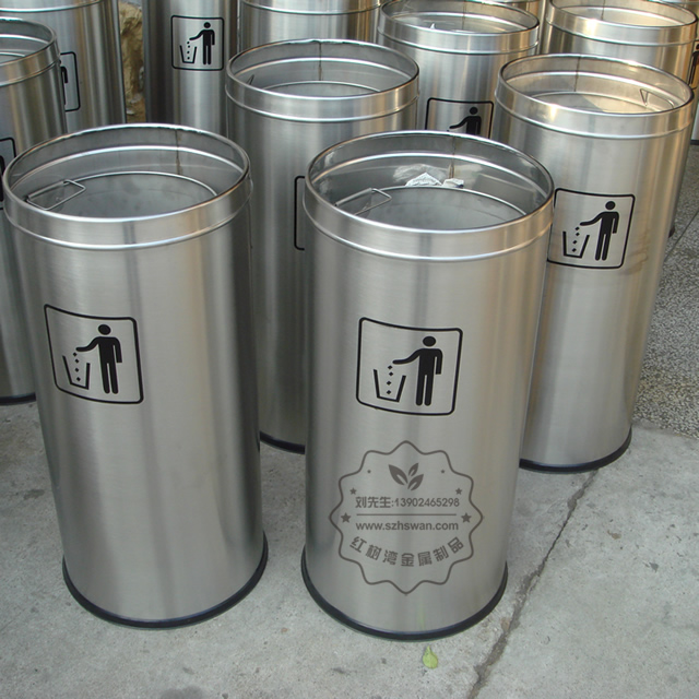 不銹鋼圓形斜口垃圾筒圖片002
