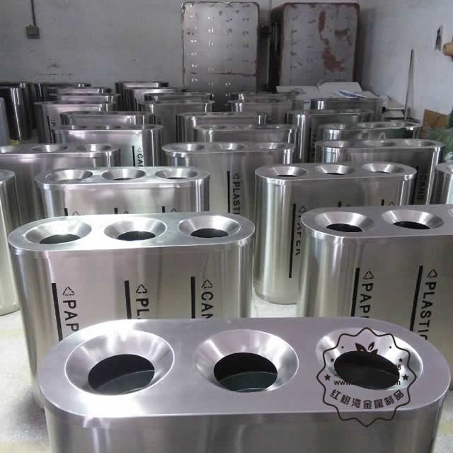 室內(nèi)不銹鋼三分類垃圾桶圖片003