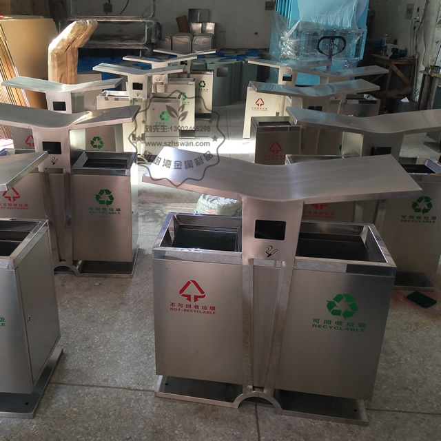 翼形不銹鋼分類垃圾桶圖片003