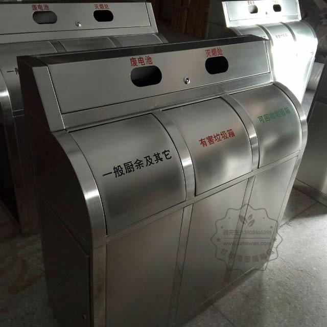 不銹鋼三分類搖蓋垃圾桶圖片001
