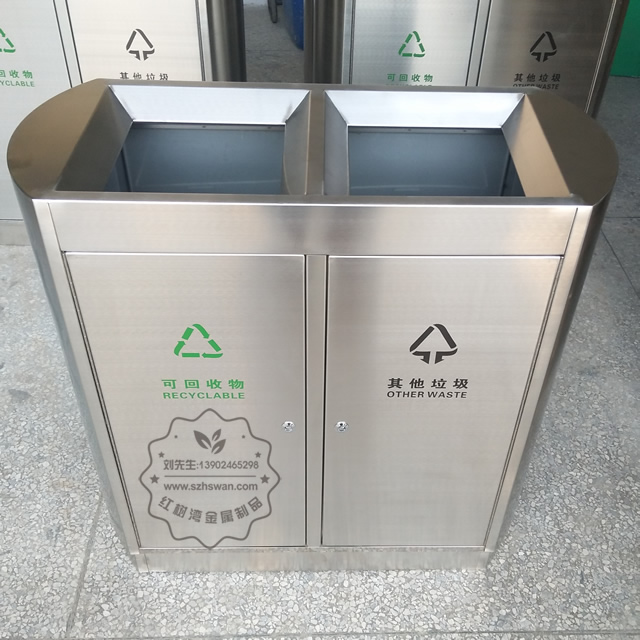 雙筒立式室內(nèi)不銹鋼分類垃圾箱圖片001