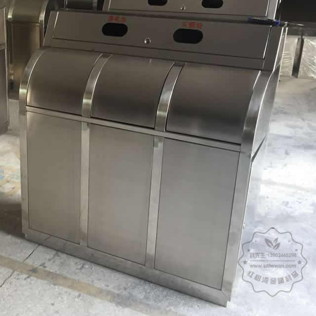 不銹鋼三分類搖蓋垃圾桶圖片002