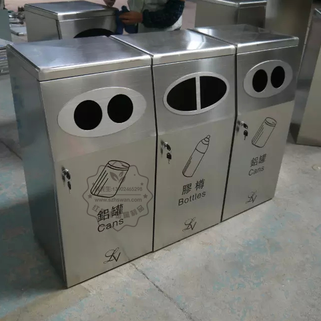 室內不銹鋼三分類垃圾桶圖片002