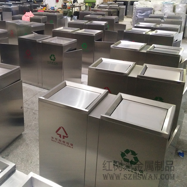 寧波萬達搖蓋式不銹鋼室內分類垃圾桶02