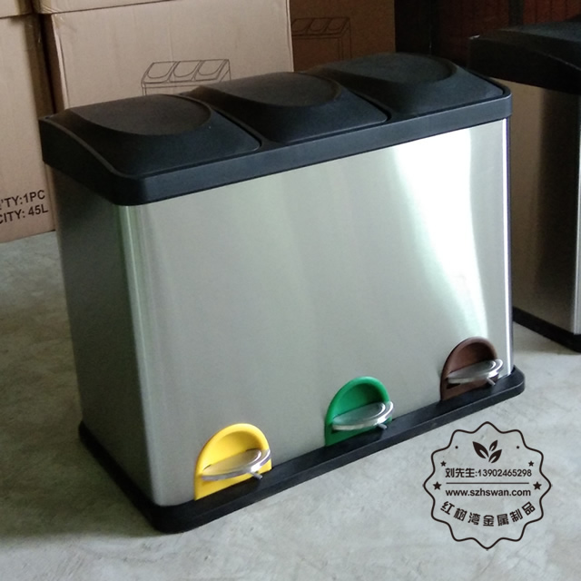 室內(nèi)三分類腳踏式不銹鋼垃圾箱
