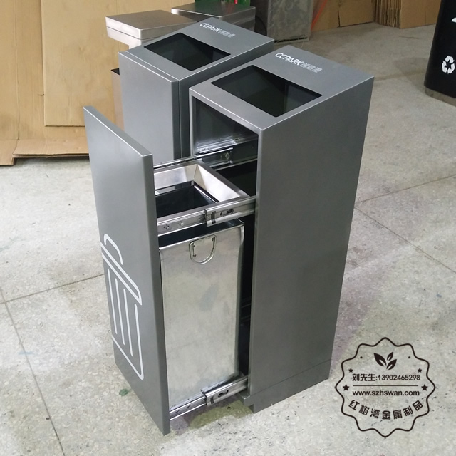 帶軌道高檔室內方形不銹鋼垃圾桶01