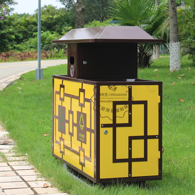 景區(qū)物業(yè)戶外冷軋鋼分類鋼制垃圾箱圖片002