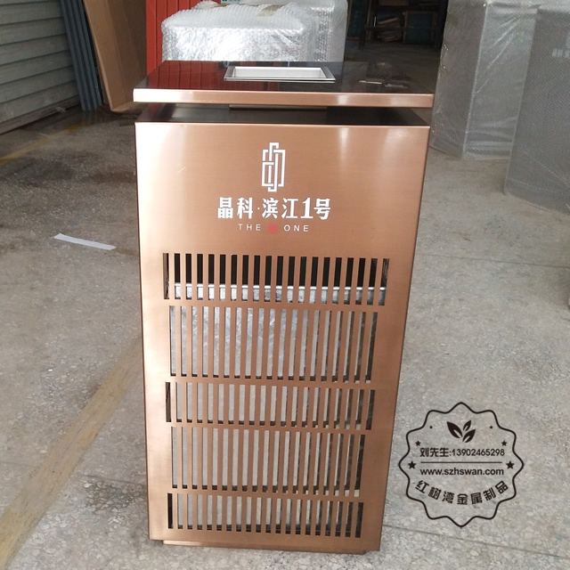 電鍍玫瑰金鏤空室內方形不銹鋼垃圾桶圖片002