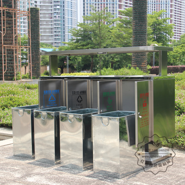市政戶外四分類不銹鋼垃圾箱圖片004