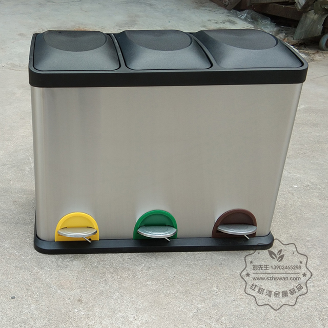 室內客房三分類不銹鋼腳踏式垃圾桶圖片001