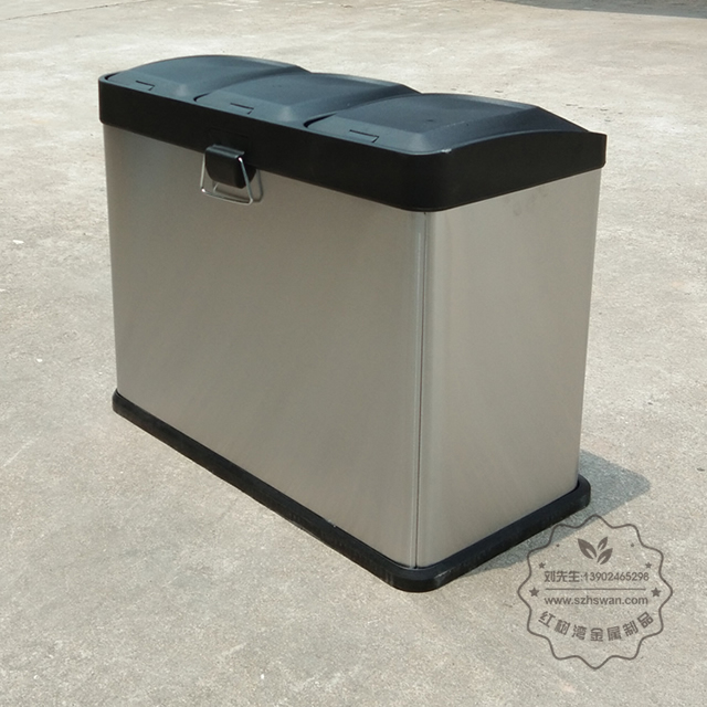 室內客房三分類不銹鋼腳踏式垃圾桶圖片004