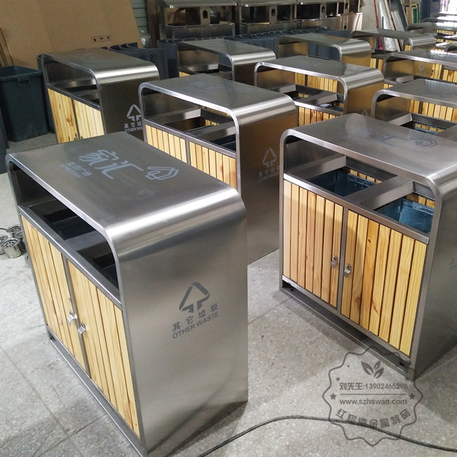 廣東東莞室外分類鋼木垃圾箱002