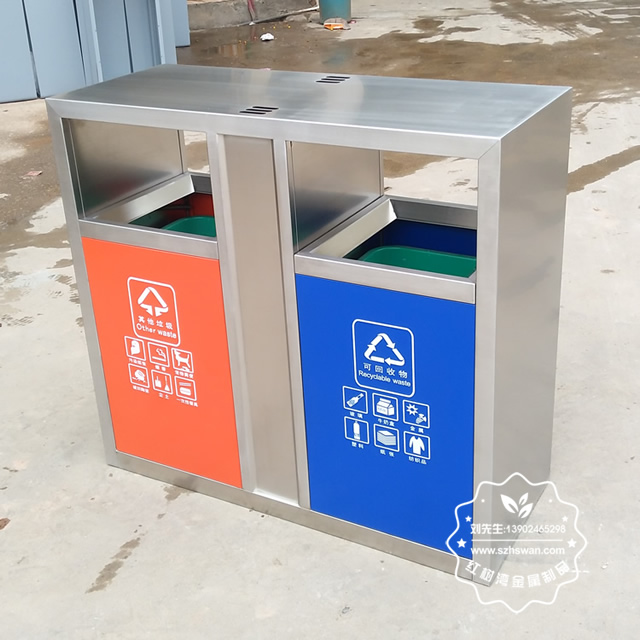 城市街道不銹鋼分類垃圾桶圖片3