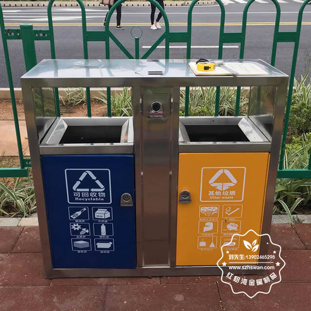 城市街道不銹鋼分類垃圾桶圖片5
