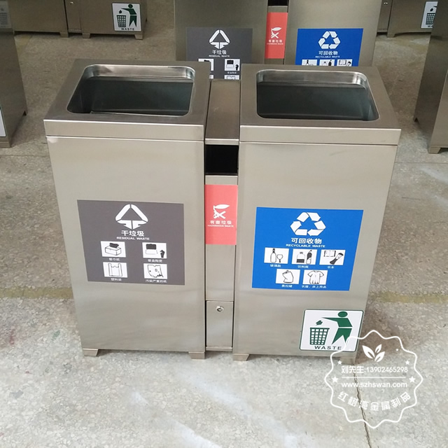 室內304不銹鋼兩分類垃圾桶圖片01