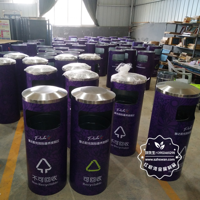 景區戶外圓柱形分類不銹鋼果皮箱圖片02