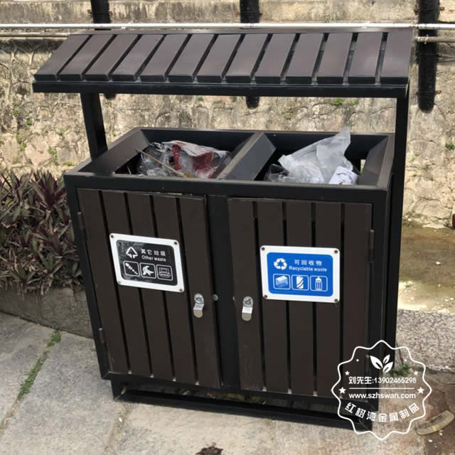 公園鋼制防腐木分類垃圾箱