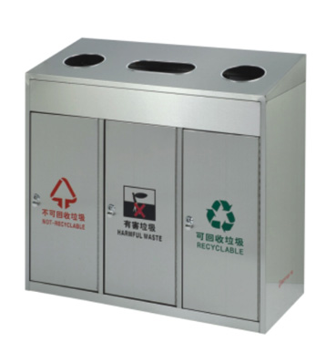 室內三筒環保不銹鋼分類垃圾箱