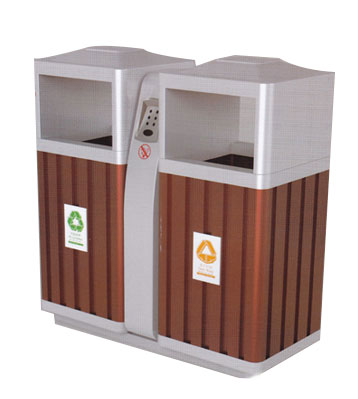 車站雙桶分類鋼木垃圾桶