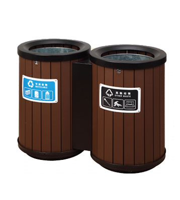 雙桶定制環(huán)保鋼木垃圾桶