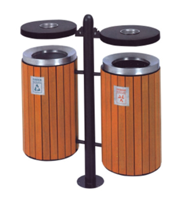 小區雙桶鋼木分類垃圾箱