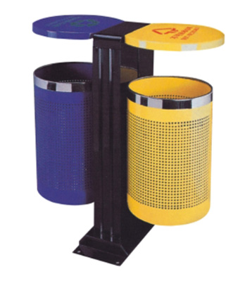 單腳雙桶綠化鋼制垃圾桶